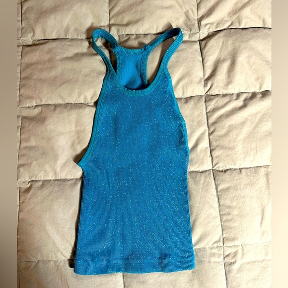 free peoples movement blue sparkly crop tank top size m/l - Picture 1 of 4